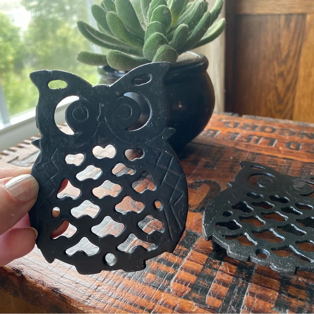 Vintage 2 Wrought Iron Owl Trivet’s 1970’s